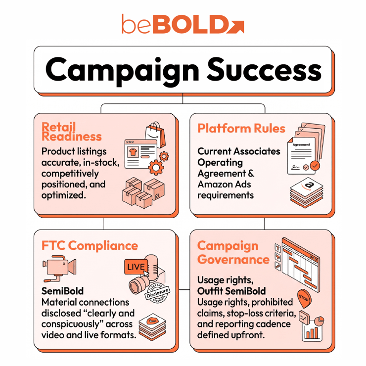 an image showing a flow of the Important Considerations Before Launching an Amazon Affiliate Campaign