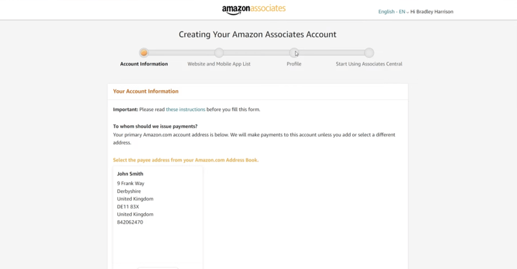 an image showing a page for filling up on account information