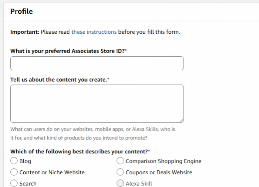 an image showing a page to Create an Amazon Associates Store ID