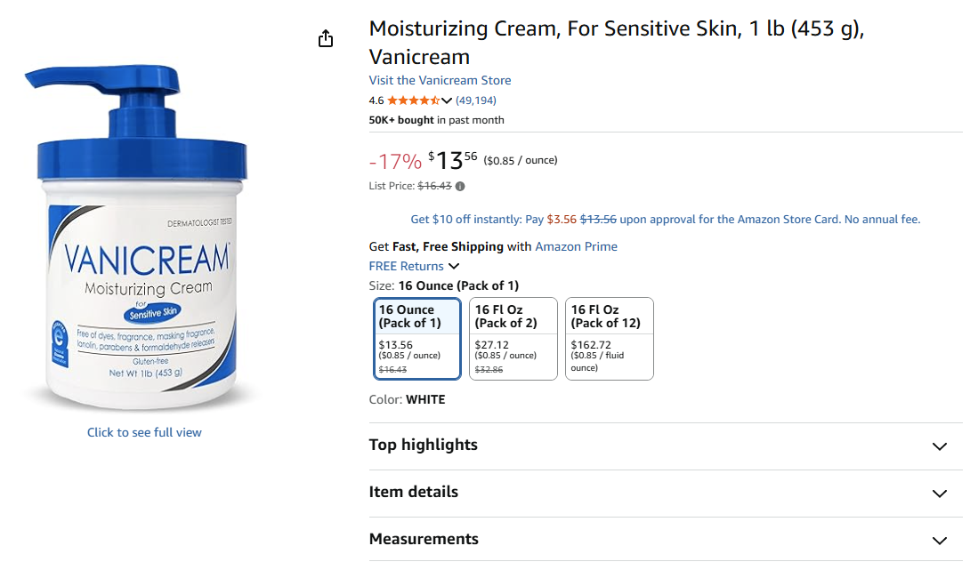 Vanicream Product Title