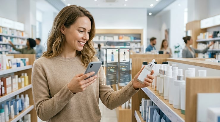 Woman buying skincare in retail store