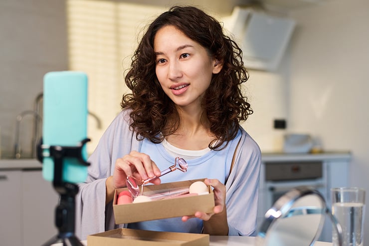 an image showing a woman creating content